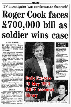 Roger Cook Faces 700,000 bill as soldier wins case - Daily Express 15 May 1993